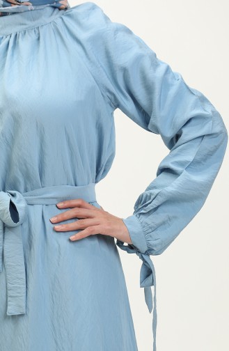 Tie Sleeve Belted Dress 0238-06 İce Blue 0238-06