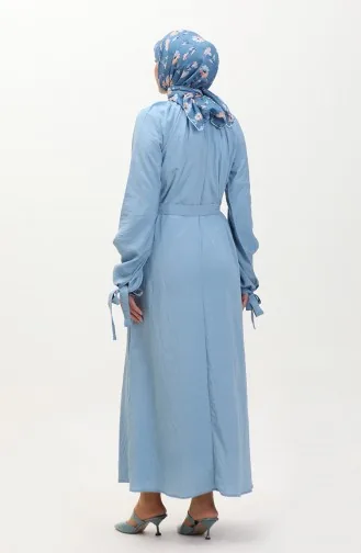 Robe A Ceinture Et Manches Nouées 0238-06 Bleu Glace 0238-06