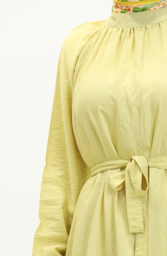 فستان بحزام بربطة أكمام 0238-07 أصفر 0238-07