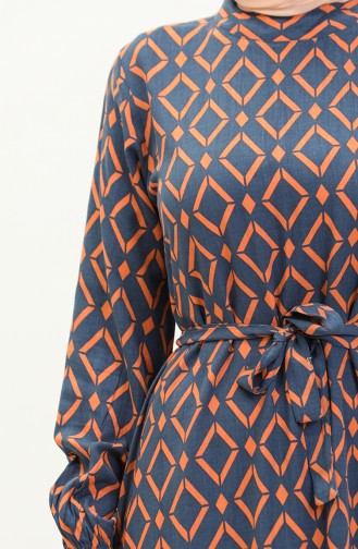 Geometrisch gemustertes Kleid aus Viskose 0240-02 Indigo Lachs 0240-02