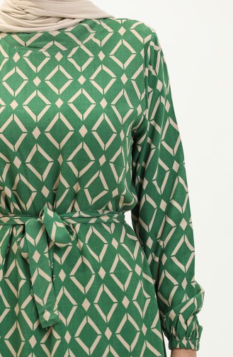 Geometrisch gemustertes Kleid aus Viskose 0240-03 Grün Beige 0240-03