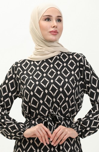 Viscose Geometric Patterned Dress 0240-04 Black Beige 0240-04