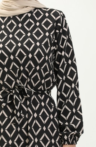 Viscose Geometric Patterned Dress 0240-04 Black Beige 0240-04