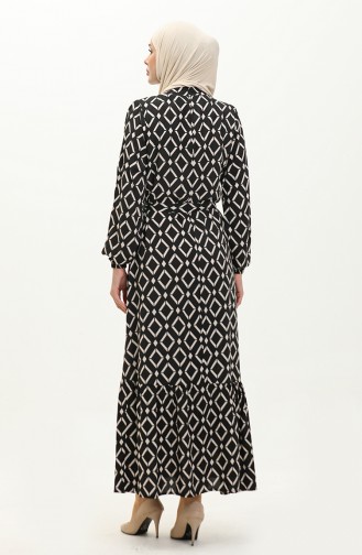Viscose Geometric Patterned Dress 0240-04 Black Beige 0240-04