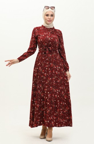 Viscose-jurk Met Bloemenmotief 5068-07 Claret Red 5068-07