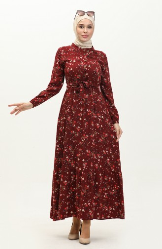 Floral Print Viscose Dress 5068-07 Claret Red 5068-07