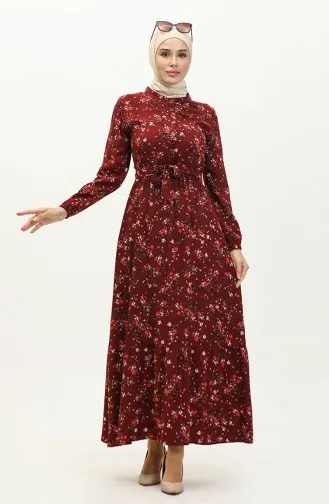 Viskosekleid Mit Blumenmuster 5068-07 Weinrot 5068-07