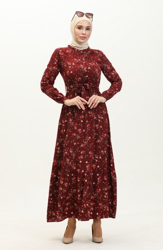 Floral Print Viscose Dress 5068-07 Claret Red 5068-07