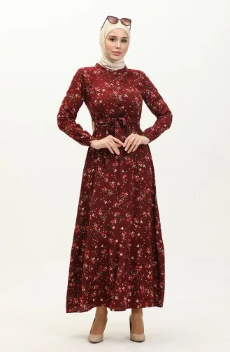 Viskosekleid Mit Blumenmuster 5068-07 Weinrot 5068-07