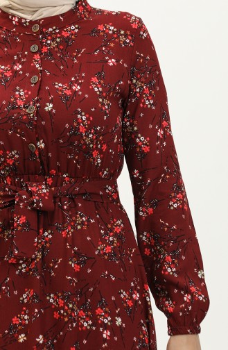 Floral Print Viscose Dress 5068-07 Claret Red 5068-07