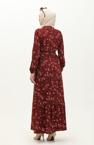 Floral Print Viscose Dress 5068-07 Claret Red 5068-07