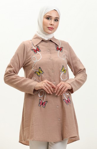 Aerobin Kumaş Desenli Tunik 0221-04 Vizon