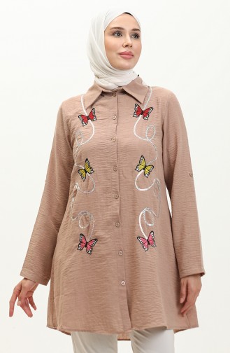 Aerobin Kumaş Desenli Tunik 0221-04 Vizon