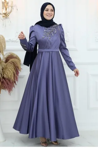 Amine Hüma Berrak Satin Evening Dress Indigo 2872