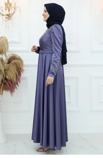 Amine Hüma Berrak Satin Evening Dress Indigo 2872