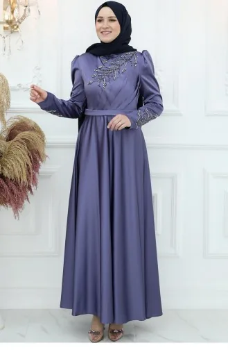Amine Hüma Berrak Satin Evening Dress Indigo 2872