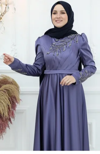 Amine Hüma Berrak Satin Evening Dress Indigo 2872