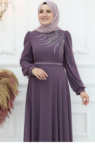 Amine Hüma Belgin Chiffon Avondjurk Lavendel 3041