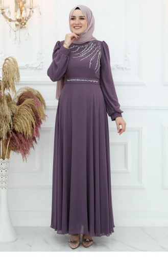 Amine Hüma Belgin Chiffon Avondjurk Lavendel 3041