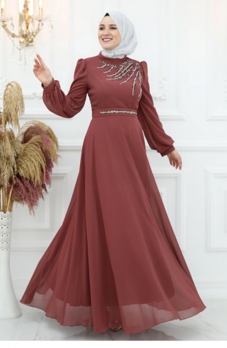 Amine Hüma Belgin Chiffon Evening Dress Cinnamon 3042