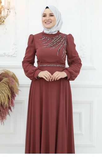 Amine Hüma Belgin Chiffon Evening Dress Cinnamon 3042