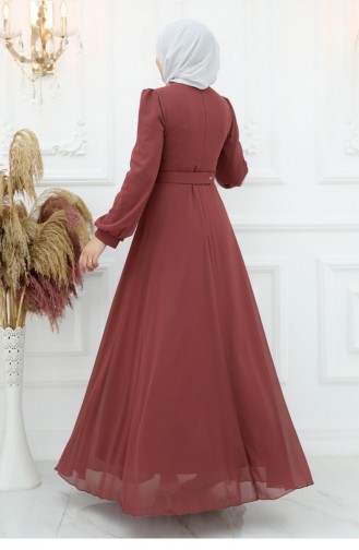 Amine Hüma Belgin Chiffon Evening Dress Cinnamon 3042