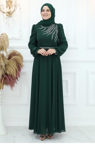 Amine Hüma Belgin Chiffon Abendkleid Smaragd 3045