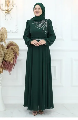Amine Hüma Belgin Chiffon Abendkleid Smaragd 3045