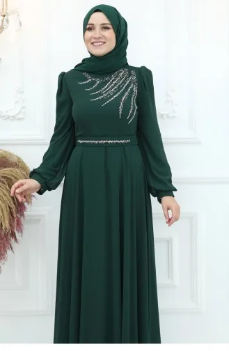 Amine Hüma Belgin Chiffon Abendkleid Smaragd 3045