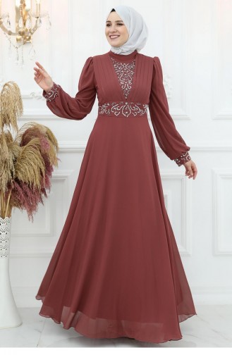 Amine Hüma Burçak Chiffon Evening Dress Cinnamon 3060