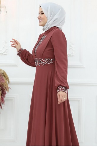 Amine Hüma Burçak Chiffon Evening Dress Cinnamon 3060