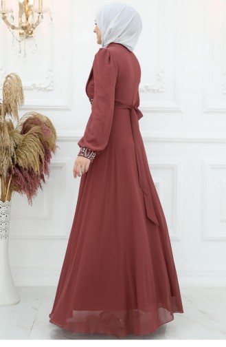 Amine Hüma Burçak Chiffon Avondjurk Kaneel 3060