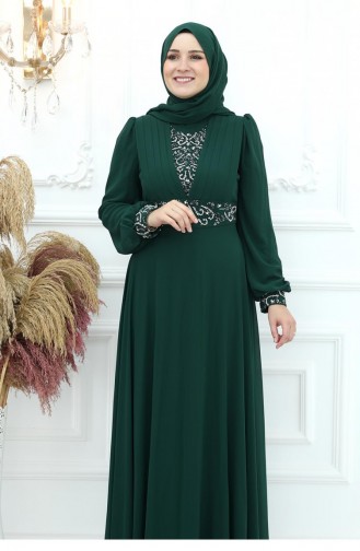 Amine Hüma Burçak Chiffon Abendkleid Smaragd 3063