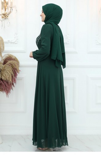 Amine Hüma Burçak Chiffon Abendkleid Smaragd 3063