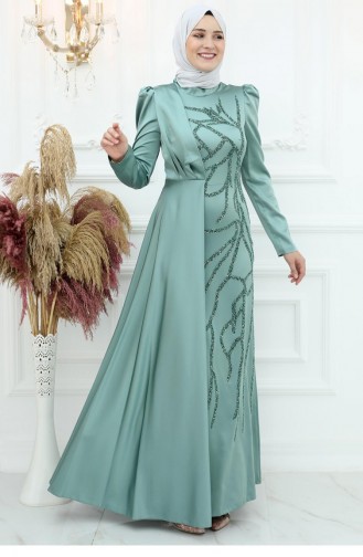 أمين هوما بورسين فستان سهرة من الساتان شاغلا أخضر 3065
