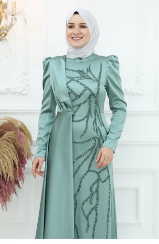 أمين هوما بورسين فستان سهرة من الساتان شاغلا أخضر 3065