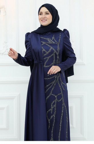 أمين هوما بورسين فستان سهرة من الساتان باللون الأزرق الداكن 3066