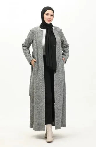 Vivezza Herringbone Stamped Lined Coat Abaya 6991-02 Black White 6991-02