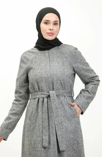 Vivezza Herringbone Stamped Lined Coat Abaya 6991-02 Black White 6991-02