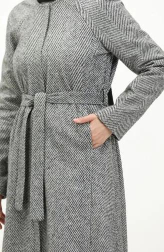 Vivezza Herringbone Stamped Lined Coat Abaya 6991-02 Black White 6991-02