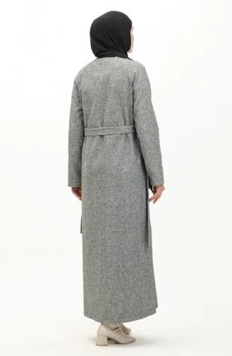 Vivezza Herringbone Stamped Lined Coat Abaya 6991-02 Black White 6991-02