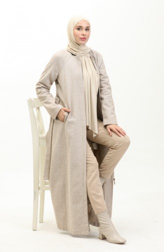 Vivezza Herringbone Stamped Lined Coat Abaya 6991-05 Beige 6991-05