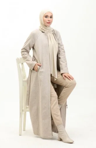 Vivezza Gefütterter Mantel Mit Fischgrätenmuster Abaya 6991-05 Beige 6991-05