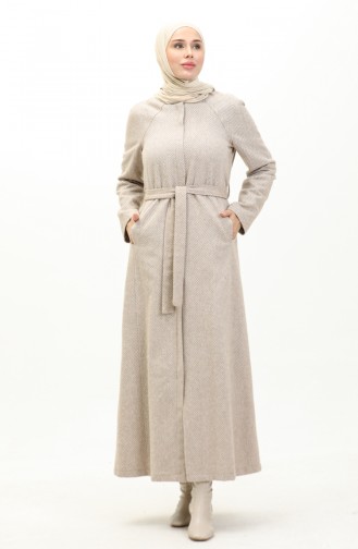 Vivezza Herringbone Stamped Lined Coat Abaya 6991-05 Beige 6991-05
