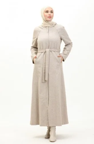 Vivezza Gefütterter Mantel Mit Fischgrätenmuster Abaya 6991-05 Beige 6991-05