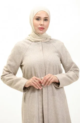 Vivezza Gefütterter Mantel Mit Fischgrätenmuster Abaya 6991-05 Beige 6991-05