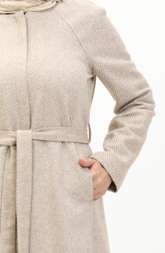 Vivezza Herringbone Stamped Lined Coat Abaya 6991-05 Beige 6991-05