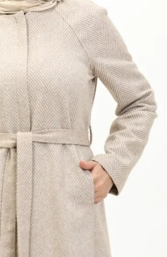 Vivezza Gefütterter Mantel Mit Fischgrätenmuster Abaya 6991-05 Beige 6991-05