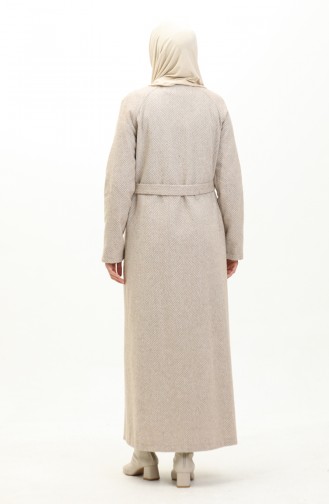 Vivezza Herringbone Stamped Lined Coat Abaya 6991-05 Beige 6991-05