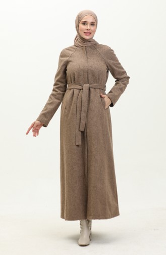 Vivezza Herringbone Stamped Lined Coat Abaya 6991-06 Mustard 6991-06